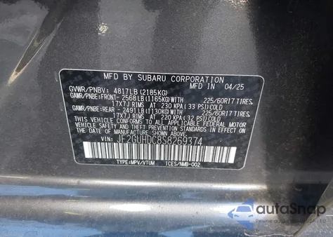 2025 Subaru Crosstrek Premium из США, поврежденный, VIN JF2GUHDC8S8269374